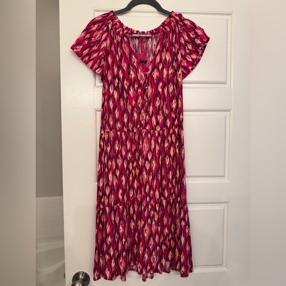 LOFT Vibrant Pink and Red Maxi Dress - Picture 1 of 2